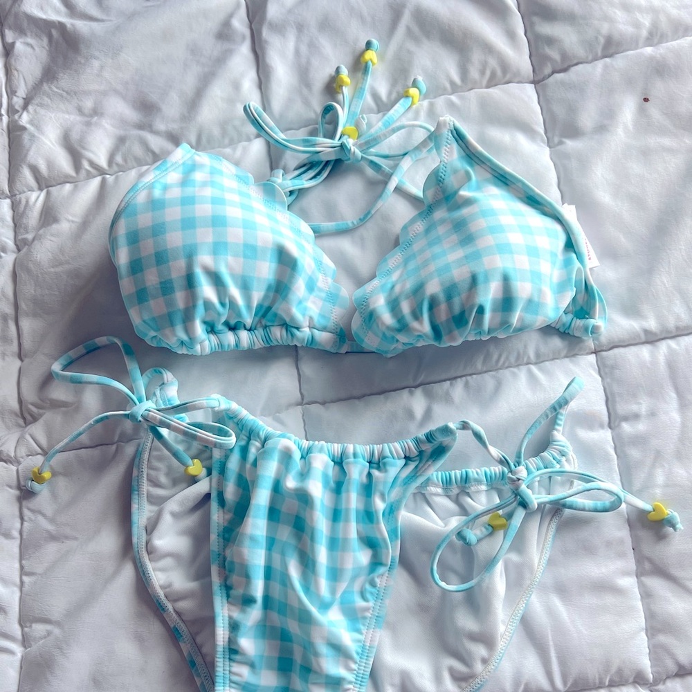 Adorable Baby Blue Gingham Bikini Set💦